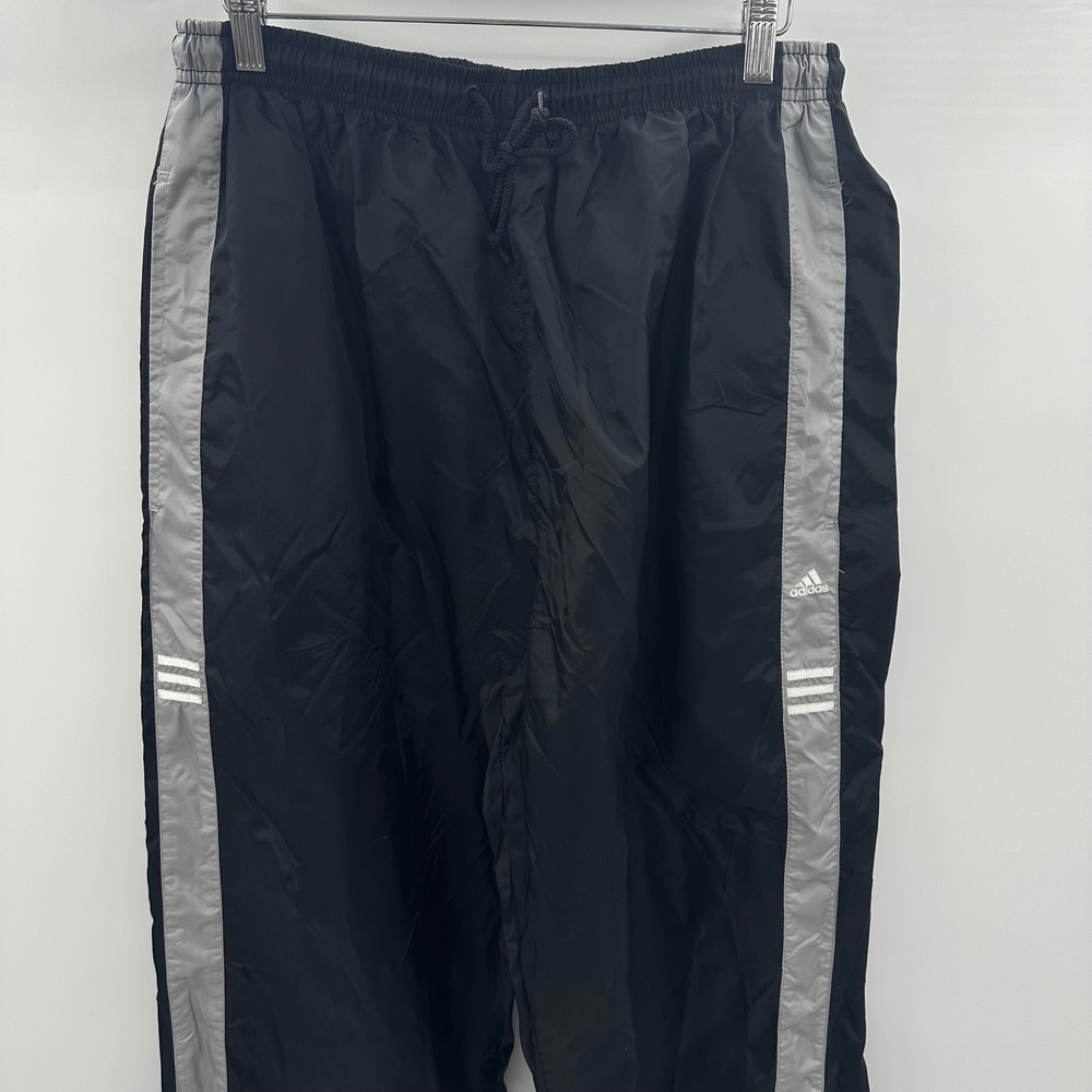 Adidas Vintage Track Pants Black Grey Stripe Nylon Windbreaker XL Y2K Ankle Zip